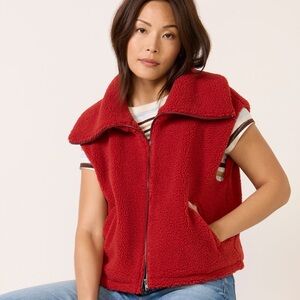 Women's LNA Baylor Sherpa Cozy Red Zip-Up Vest